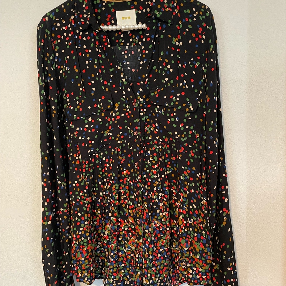 Maeve Black Blouse with Colorful Dots